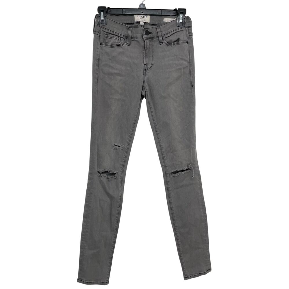 Frame Grey Distressed Le Skinny De Jeanne Jeans Womens 27 High Rise Denim Ankle